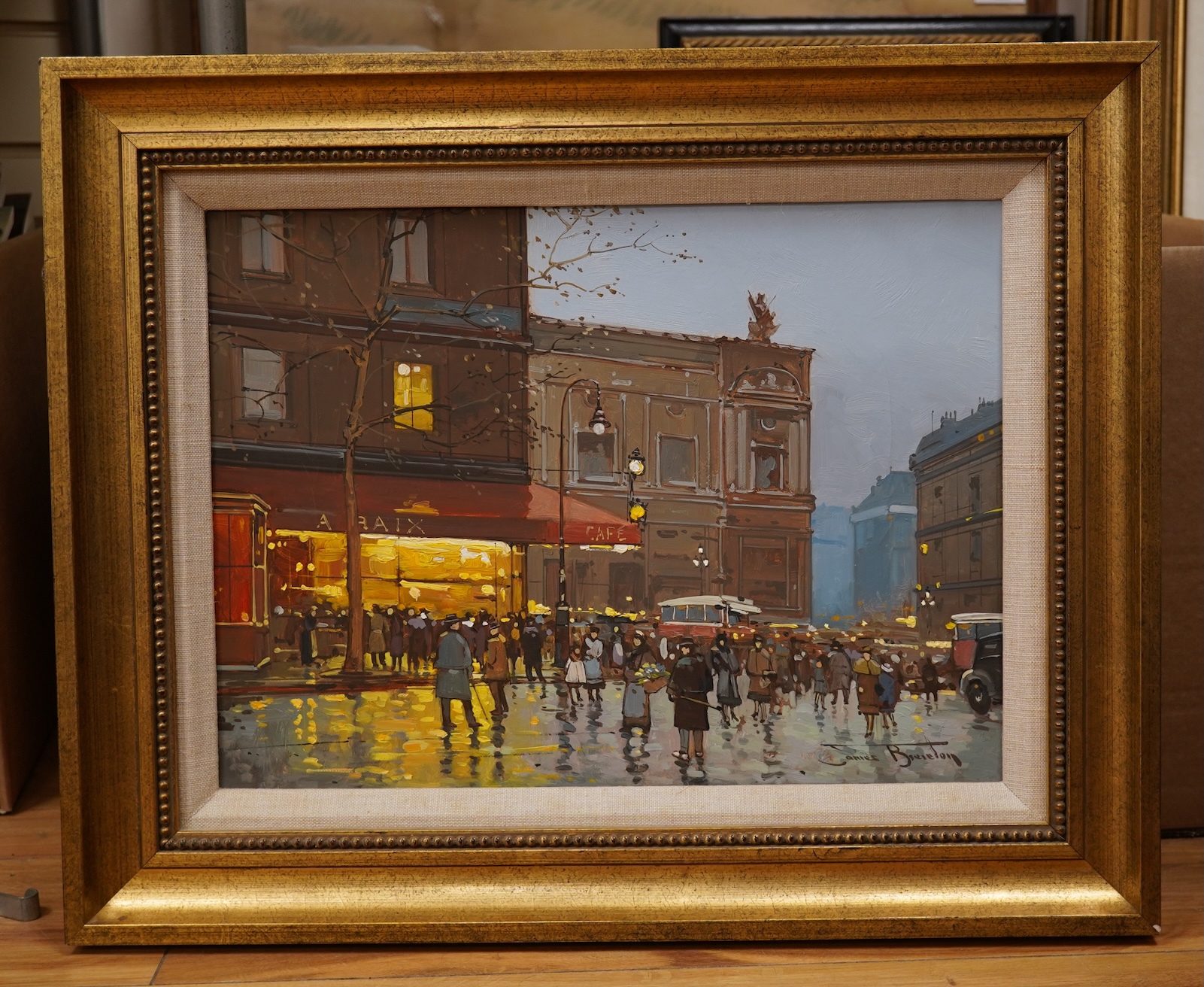 James Brereton (b.1954), ‘Rainy Streets’, signed, ex. Stacy Marks, oil on canvas, 29 x 39cm